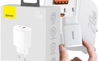 ŁADOWARKA SIECIOWA Baseus Compact Quick Charger CCXJ-B02 20W 1x USB-A 1x USB-C PD 3.0 QC 3.0 BIAŁA