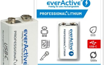 Akumulatorek 6F22 Li-Ion everActive 9V 550mAh z gniazdem USB-C