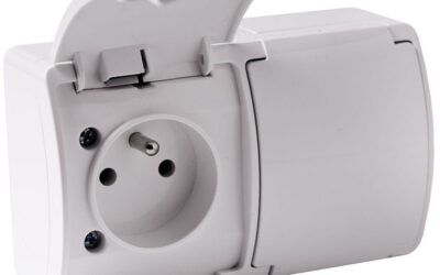 Gniazdo natynkowe podwójne z uziemieniem, z klapką VIPLAST KOALA BIAŁE IP44 162-01