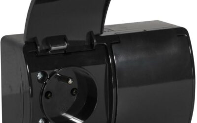 Gniazdo natynkowe podwójne z uziemieniem, z klapką VIPLAST KOALA CZARNE IP44 162-05