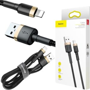 KABEL USB-A / Lightning iPhone Baseus Cafule CALKLF-BV1 100cm Apple 2.4A CZARNO-ZŁOTY W OPLOCIE