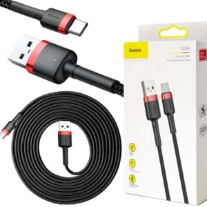 KABEL USB-A / USB-C Baseus Cafule CATKLF-U91 300cm 2A QC 3.0 CZARNO-CZERWONY W OPLOCIE