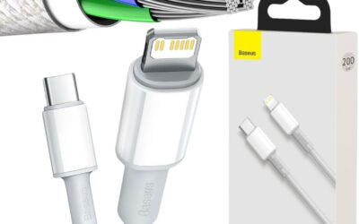 KABEL USB-C / Lightning iPhone Baseus Cafule CATLGD-A02 2m 20W PD Quick Charging BIAŁY W OPLOCIE