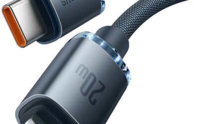 KABEL USB-C / Lightning iPhone Baseus Crystal CAJY000301 2m 20W PD QC CZARNY W OPLOCIE PREMIUM