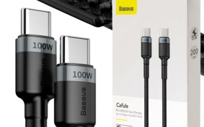KABEL USB-C / USB-C Baseus Cafule CATKLF-ALG1 200cm 100W 5A PD 2.0 QC 3.0 CZARNO-SZARY W OPLOCIE