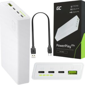 POWERBANK Green Cell PowerPlay20S 20000mAh PD 22,5W QC 3.0 3x USB-C BIAŁY