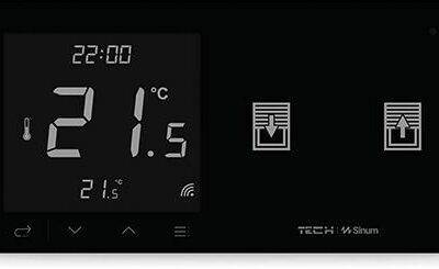 Przewodowy regulator pokojowy z włącznikiem rolet czarny WZR-02MP Tech Sterowniki