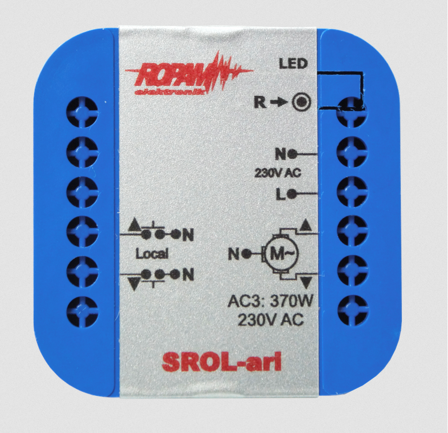 ROPAM SROL-ari bezprzewodowy, douszkowy sterownik rolety 230VAC, amperometryka, status rolety w apli