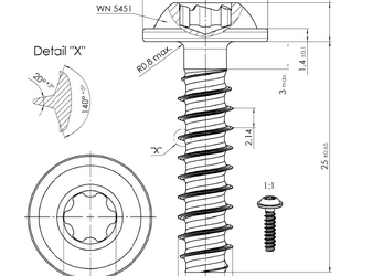 Wkręt do tworzywa TORX 6×25 A2 CORAB M959